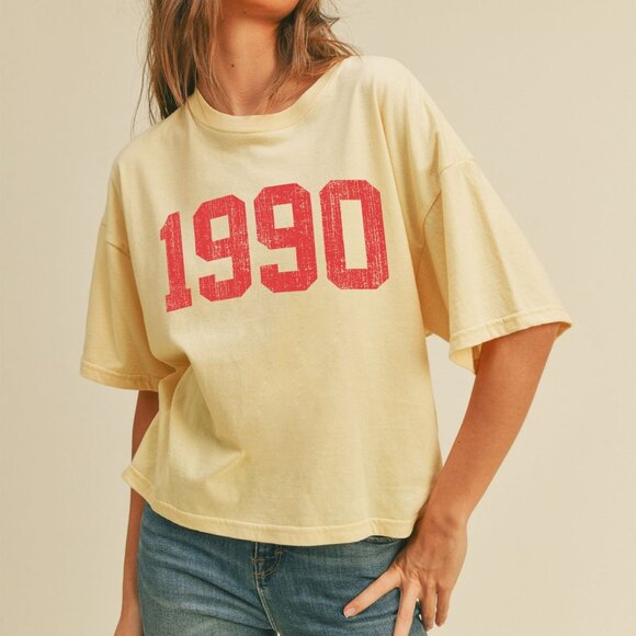 sunsetandshores Tops - ⭐️ Y 05 1990 Vintage Vanilla Graphic Tee Shirt, Vanilla Cream w red
